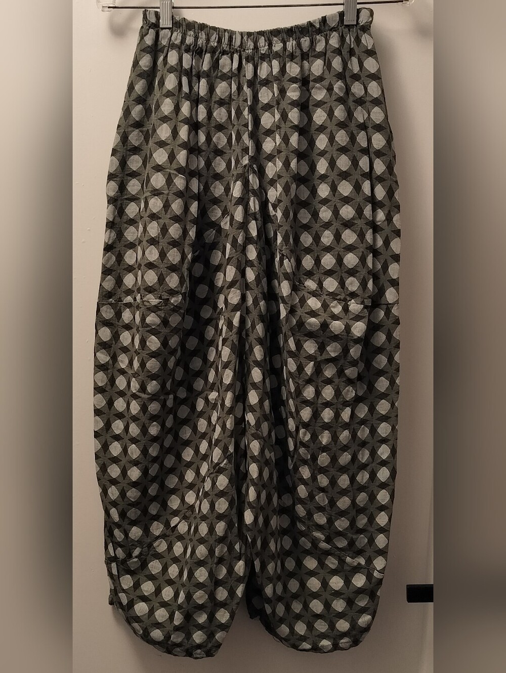 Patterned Elastic 100% Cotton Wide Leg Lounge Pants - Army Green/White/Black